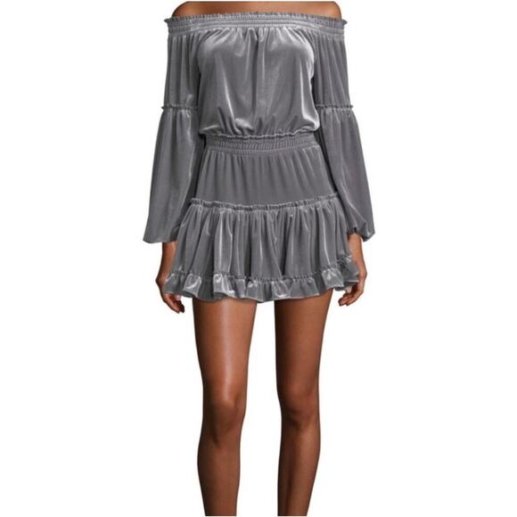 MISA Los Angeles Womens Talin Off The shoulder Velvet Mini Dress Sz S Gray - Picture 1 of 10